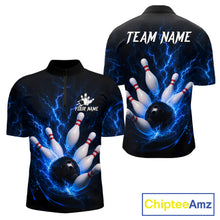 Load image into Gallery viewer, Personalized Blue Thunder Lightning Bowling Jersey For Men, Bowling League Shirts Polo &amp; 1/4 Zip TDM6573