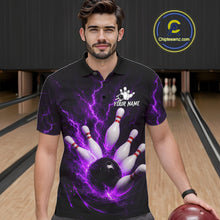 Load image into Gallery viewer, Personalized Purple Thunder Lightning Bowling Jersey For Men, Bowling League Shirts Polo &amp; 1/4 Zip TDM6574
