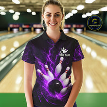 Load image into Gallery viewer, Personalized Purple Thunder Lightning Bowling Jersey For Women, Bowling League Shirts Polo &amp; 1/4 Zip TDM6574