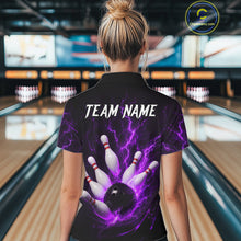 Load image into Gallery viewer, Personalized Purple Thunder Lightning Bowling Jersey For Women, Bowling League Shirts Polo &amp; 1/4 Zip TDM6574