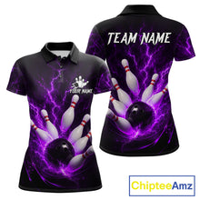 Load image into Gallery viewer, Personalized Purple Thunder Lightning Bowling Jersey For Women, Bowling League Shirts Polo &amp; 1/4 Zip TDM6574