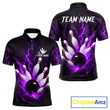 Load image into Gallery viewer, Personalized Purple Thunder Lightning Bowling Jersey For Men, Bowling League Shirts Polo &amp; 1/4 Zip TDM6574