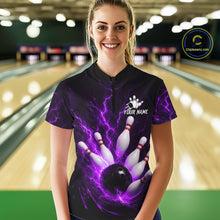 Load image into Gallery viewer, Personalized Purple Thunder Lightning Bowling Jersey For Women, Bowling League Shirts Polo &amp; 1/4 Zip TDM6574