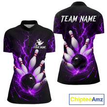Load image into Gallery viewer, Personalized Purple Thunder Lightning Bowling Jersey For Women, Bowling League Shirts Polo &amp; 1/4 Zip TDM6574