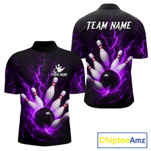 Load image into Gallery viewer, Personalized Purple Thunder Lightning Bowling Jersey For Men, Bowling League Shirts Polo &amp; 1/4 Zip TDM6574