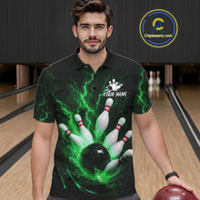 Load image into Gallery viewer, Personalized Green Thunder Lightning Bowling Jersey For Men, Bowling League Shirts Polo &amp; 1/4 Zip TDM6575