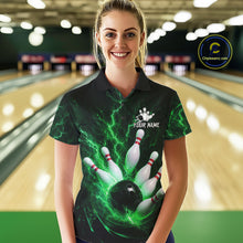 Load image into Gallery viewer, Personalized Green Thunder Lightning Bowling Jersey For Women, Bowling League Shirts Polo &amp; 1/4 Zip TDM6575