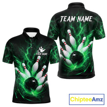 Load image into Gallery viewer, Personalized Green Thunder Lightning Bowling Jersey For Men, Bowling League Shirts Polo &amp; 1/4 Zip TDM6575