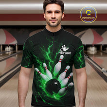 Load image into Gallery viewer, Personalized Green Thunder Lightning Bowling Jersey For Men, Bowling League Shirts Polo &amp; 1/4 Zip TDM6575