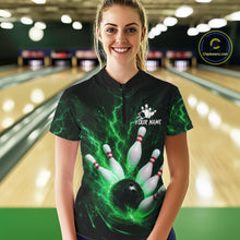 Load image into Gallery viewer, Personalized Green Thunder Lightning Bowling Jersey For Women, Bowling League Shirts Polo &amp; 1/4 Zip TDM6575