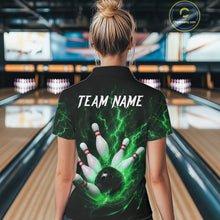 Load image into Gallery viewer, Personalized Green Thunder Lightning Bowling Jersey For Women, Bowling League Shirts Polo &amp; 1/4 Zip TDM6575