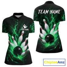 Load image into Gallery viewer, Personalized Green Thunder Lightning Bowling Jersey For Women, Bowling League Shirts Polo &amp; 1/4 Zip TDM6575