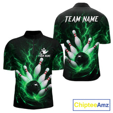 Load image into Gallery viewer, Personalized Green Thunder Lightning Bowling Jersey For Men, Bowling League Shirts Polo &amp; 1/4 Zip TDM6575