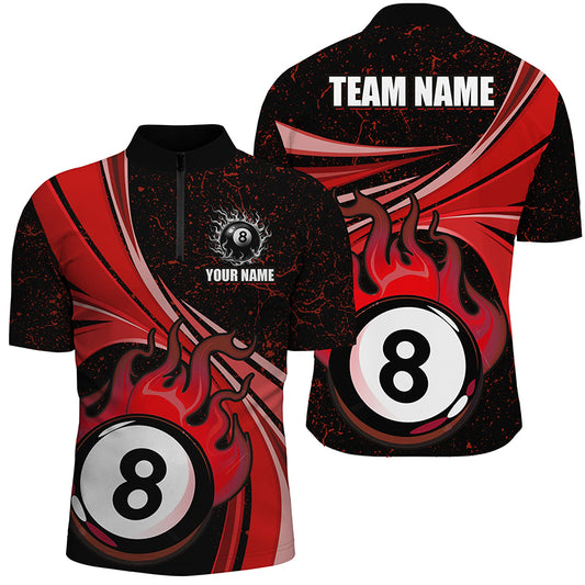 Personalized Funny Flaming 8 Ball Pool Custom Red Billiard Jerseys Shirts For Men, Billiard Apparel TDM1872