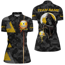 Load image into Gallery viewer, Funny Death Skeleton Ball 9 Fire Custom Camo Women Billiard Shirts, Best 9 Ball Pool Jerseys TDM2071