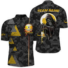 Load image into Gallery viewer, Funny Death Skeleton Ball 9 Fire Custom Camo Men Billiard Shirts, Best 9 Ball Pool Jerseys TDM2071