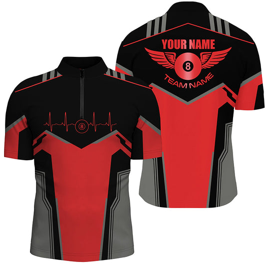 Personalized Billiard 8 Ball Wings Short Sleeve Men's Shirts,  Billiard Jerseys Tournament |Red TDM2304