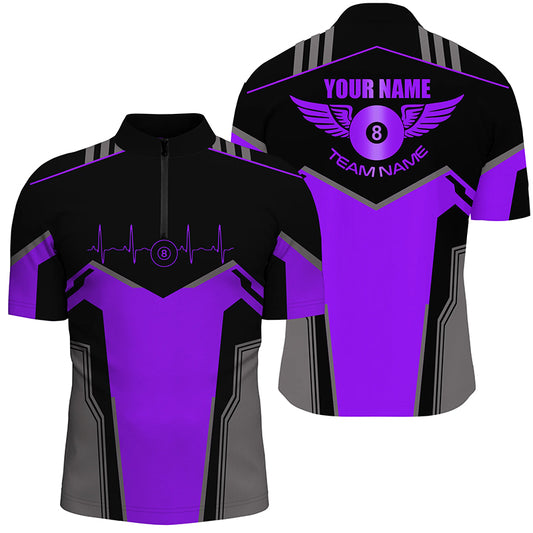 Personalized Billiard 8 Ball Wings Short Sleeve Men's Shirts,  Billiard Jerseys Tournament |Purple TDM2306