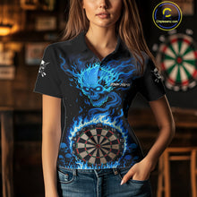 Load image into Gallery viewer, Blue Flaming Skull Darts Shirt For Women Custom Darts Jersey Team Polo &amp; Quarter Zip TDM5054