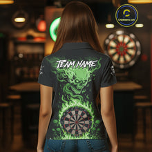 Load image into Gallery viewer, Green Flaming Skull Darts Shirt For Women Custom Darts Jersey Team Polo &amp; Quarter Zip TDM5055