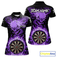 Load image into Gallery viewer, Purple Flaming Skull Darts Shirt For Women Custom Darts Jersey Team Polo &amp; Quarter Zip TDM5056