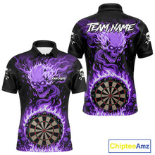 Load image into Gallery viewer, Purple Flaming Skull Darts Shirt For Men Custom Darts Jersey Team Polo &amp; Quarter Zip TDM5056