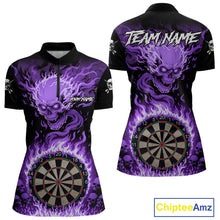 Load image into Gallery viewer, Purple Flaming Skull Darts Shirt For Women Custom Darts Jersey Team Polo &amp; Quarter Zip TDM5056