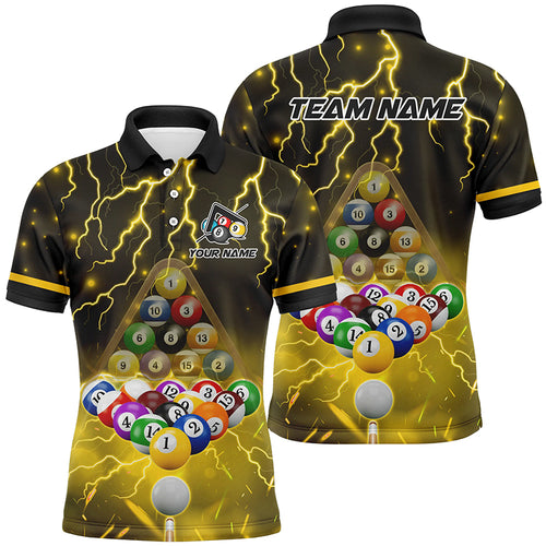 Thunder Lightning Storm Custom 3D Billiard Shirts For Men, Billiard Balls Team Jerseys | Yellow TDM3047