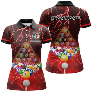 Thunder Lightning Storm Custom 3D Billiard Shirts For Women, Billiard Balls Team Jerseys | Red TDM3048