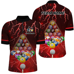 Thunder Lightning Storm Custom 3D Billiard Shirts For Men, Billiard Balls Team Jerseys | Red TDM3048