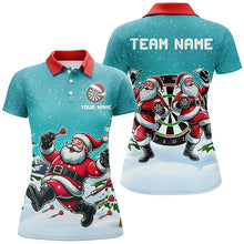 Load image into Gallery viewer, Funny Santa Playing Darts Turquoise Christmas Dart Shirts For Women Custom Christmas Darts Gifts TDM3050