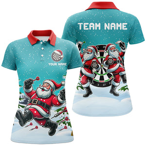 Funny Santa Playing Darts Turquoise Christmas Dart Shirts For Women Custom Christmas Darts Gifts TDM3050