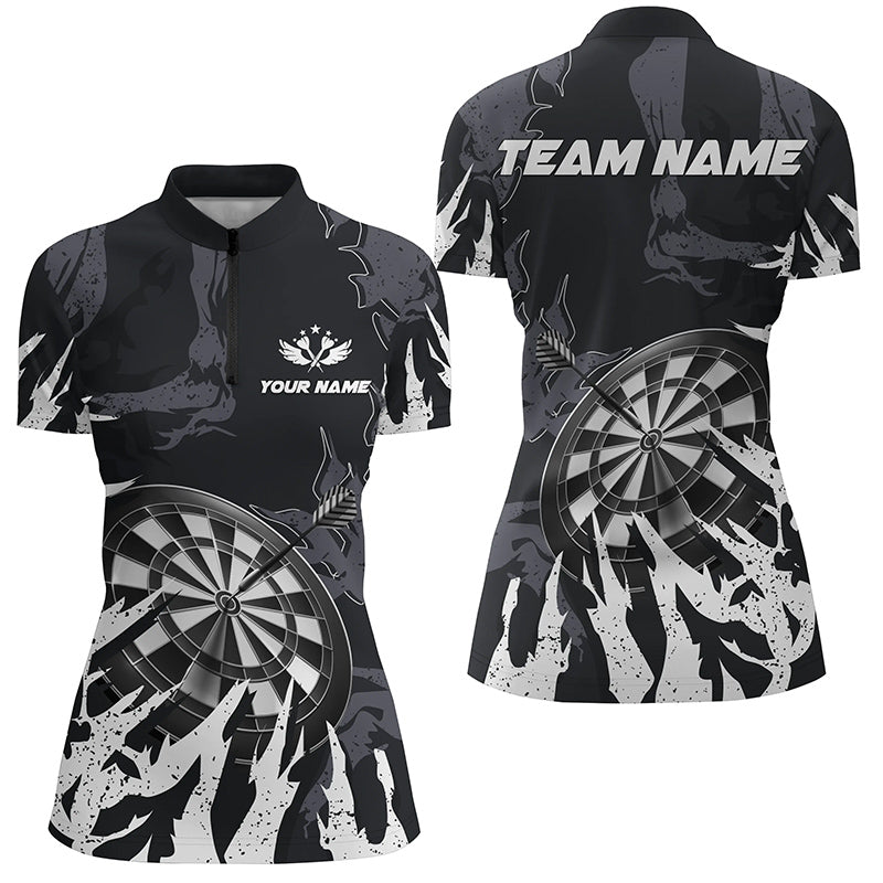 Darts Board White Grunge Style 3D Women Darts Quarter-Zip Shirts Custom Darts Team Jerseys TDM1300