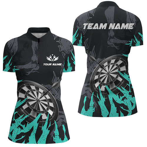 Dart Board Turquoise Grunge Style 3D Women Darts Quarter-Zip Shirt Custom Darts Team Jersey TDM1302
