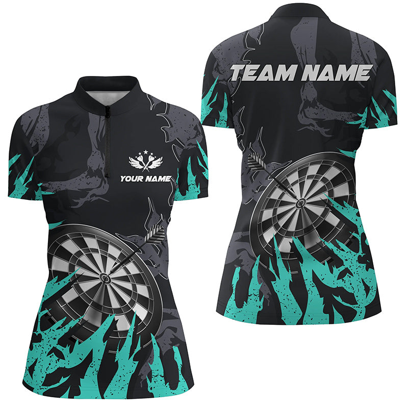 Dart Board Turquoise Grunge Style 3D Women Darts Quarter-Zip Shirt Custom Darts Team Jersey TDM1302