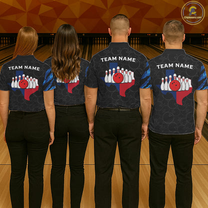Texas Flag Blue Camo Bowling Shirt For Women Custom Patriotic Bowling Team Jersey Polo & 1/4 Zip TDM6387