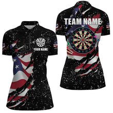 Load image into Gallery viewer, Grunge US Flag Dartboard Polo &amp; Quarter-Zip Shirts For Women Custom Patriotic Darts Jerseys Attire TDM1664