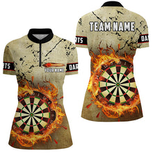 Load image into Gallery viewer, Fire Flame Darts Board Grunge Women Darts Polo &amp; Quarter-Zip Shirts Custom Retro Darts Jersey Shirts TDM1668