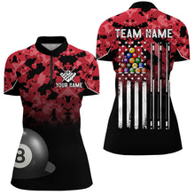 Load image into Gallery viewer, 8 Ball Pool Red Camo Custom Billiard Shirts For Women, Patriotic US Flag Billiard Team Jerseys TDM2312
