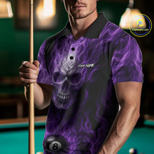 Load image into Gallery viewer, Purple Flaming Skull 8 Ball Fire Billiard Shirt For Men Custom Billiard Team Jersey Polo &amp; 1/4 Zip TDM5062