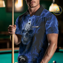 Load image into Gallery viewer, Blue Flaming Skull 8 Ball Fire Billiard Shirt For Men Custom Billiard Team Jersey Polo &amp; 1/4 Zip TDM5063