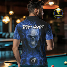 Load image into Gallery viewer, Blue Flaming Skull 8 Ball Fire Billiard Shirt For Men Custom Billiard Team Jersey Polo &amp; 1/4 Zip TDM5063
