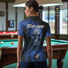 Load image into Gallery viewer, Blue Flaming Skull 8 Ball Fire Billiard Shirt For Women Custom Billiard Team Jersey Polo &amp; 1/4 Zip TDM5063