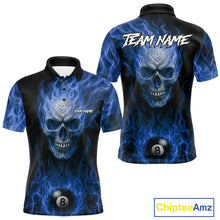 Load image into Gallery viewer, Blue Flaming Skull 8 Ball Fire Billiard Shirt For Men Custom Billiard Team Jersey Polo &amp; 1/4 Zip TDM5063