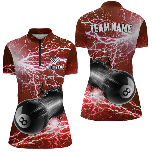 Funny 8 Ball Pool Rush Out Custom Thunder Lightning Red Women Quarter-Zip Shirts For Team TDM0967