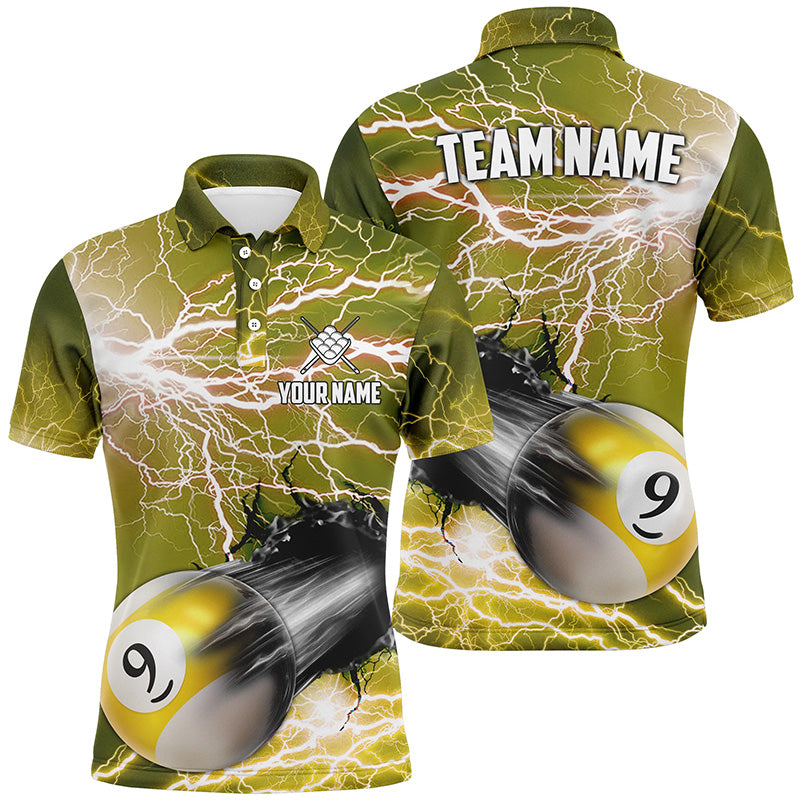 Funny 9 Ball Pool Rush Out Custom Thunder Lightning Yellow Men Polo Shirt Best Billiard Team Shirts TDM0970