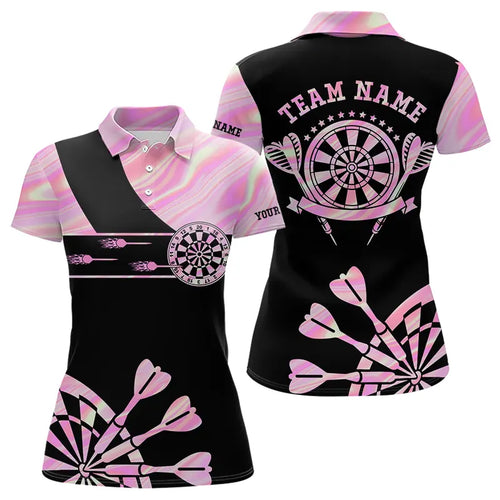 Holographic Pink Darts Tie Dye Polo & Quarter Zip Custom Dart Shirts For Women Glowing Dart Jerseys TDM3624