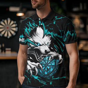 Personalized Wolf Lightning Darts Polo & Quarter Zip Custom Men Dart Shirts Darts Jersey |Turquoise TDM3772