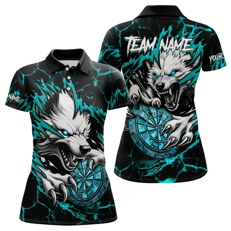 Personalized Wolf Lightning Darts Polo & Quarter Zip Custom Women Dart Shirts Darts Jersey |Turquoise TDM3772