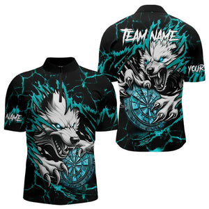 Personalized Wolf Lightning Darts Polo & Quarter Zip Custom Men Dart Shirts Darts Jersey |Turquoise TDM3772